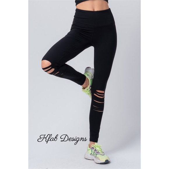 LAST 1! High Waist Laser Cut Black Soft Yoga Leggings! - Picture 6 of 12